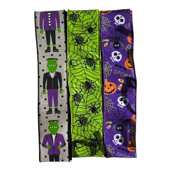 Halloween Ribbon Bundle – Frankenstein, Spider Web & Skull Wired Ribbons - Picture 5 of 5